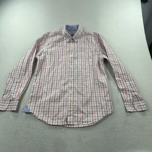 Peter Manning Shirt Mens 4 Medium Orange Blue Plaid Button Down Long Sleeve